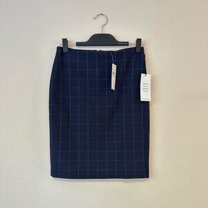 Ann Taylor Navy Windowpane Pencil Skirt (Size 0) New With Tags